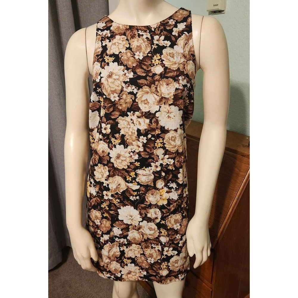Abercrombie & Fitch Linen Blend Mini Shift Dress Floral Print Peep Hole Back S